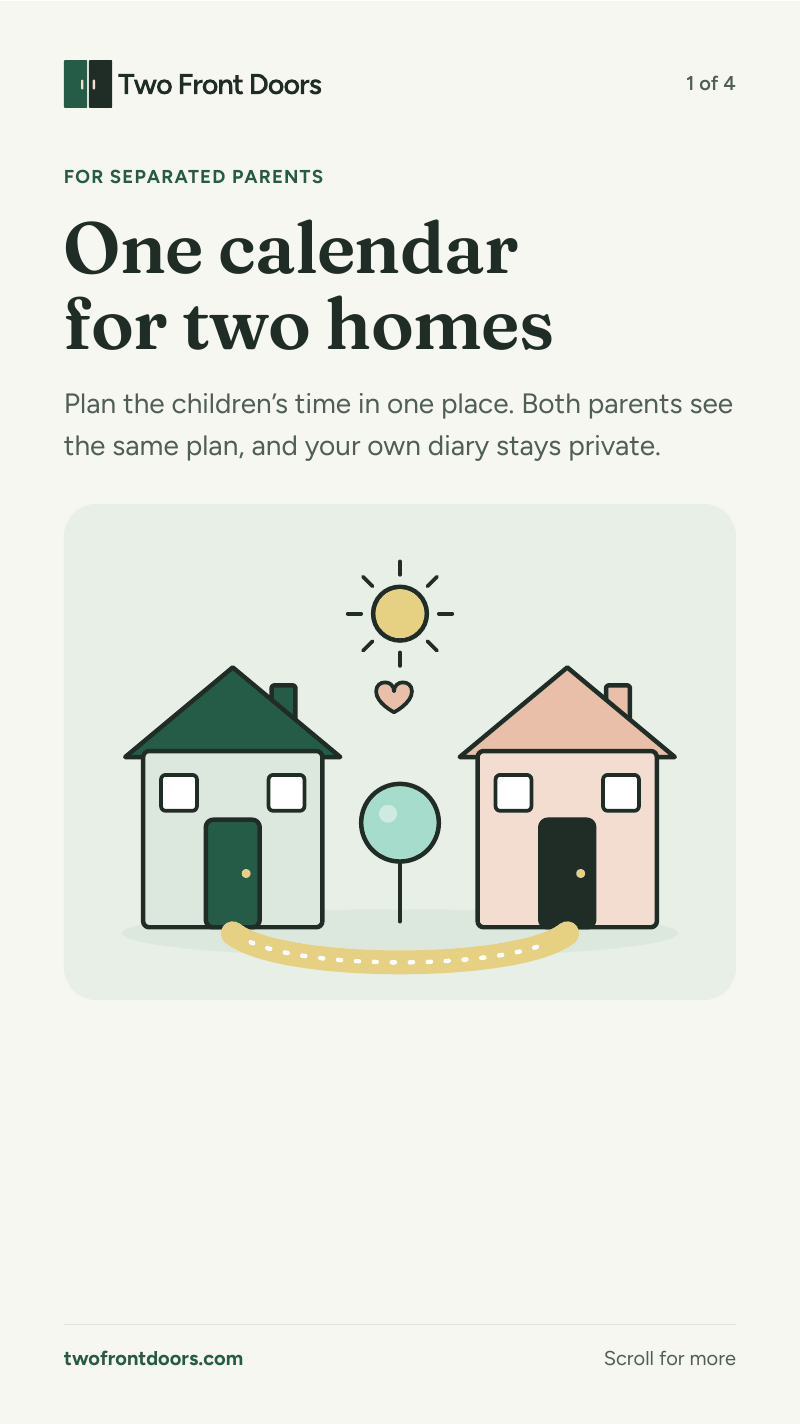 The first page of the Two Front Doors leaflet: One calendar for two homes